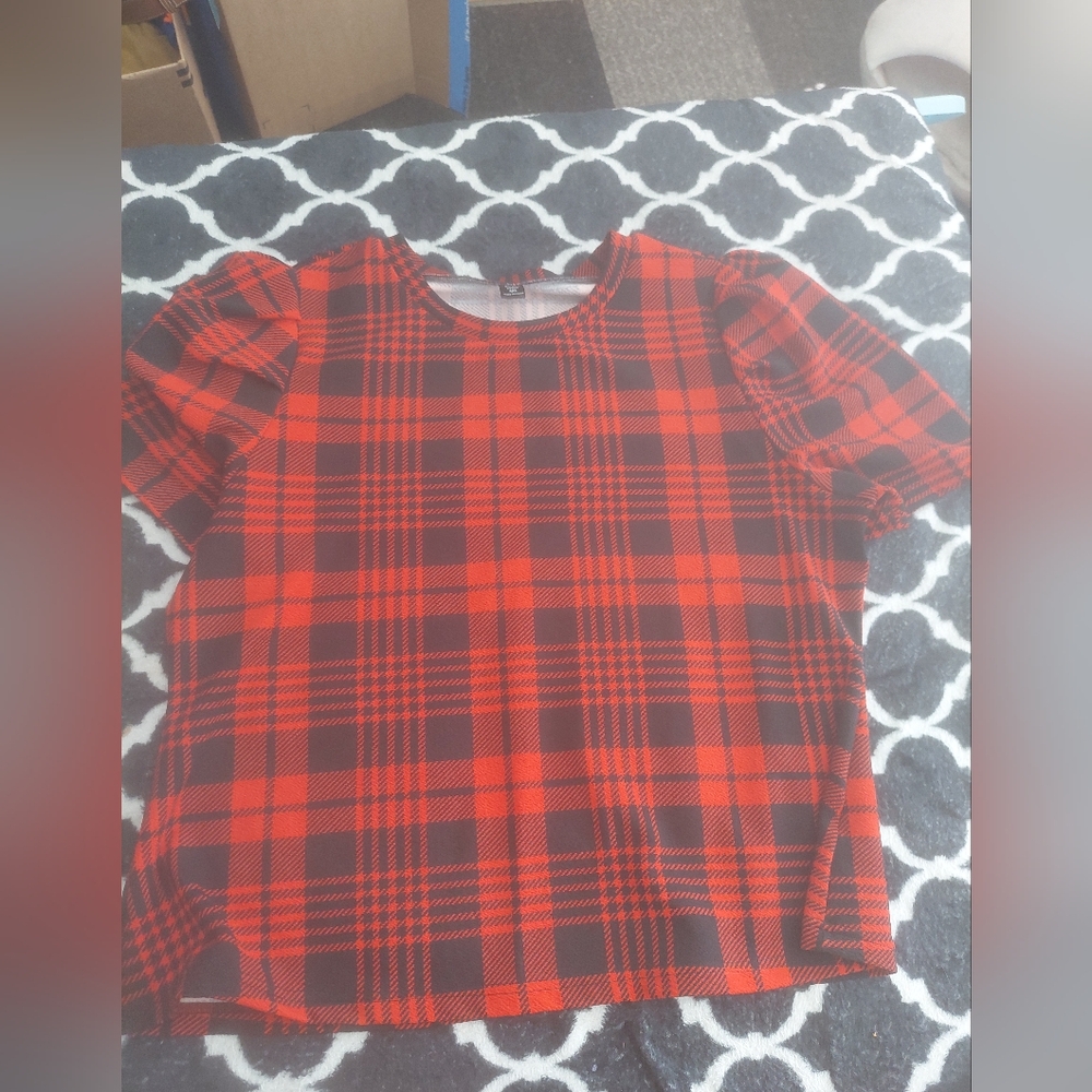 SHEIN Red and Black Plaid Shirt